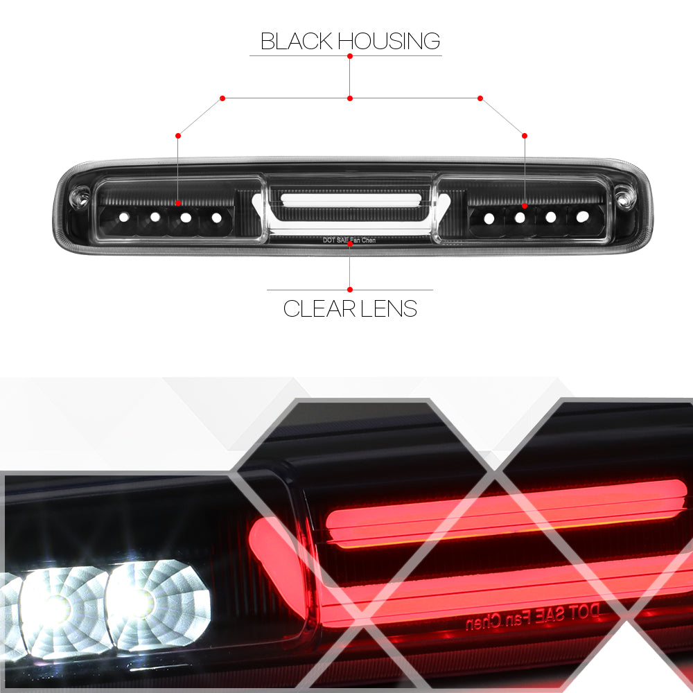 For 1999-2007 Chevy Silverado GMC Sierra 1500 2500 3500 Rear 3D LED 3rd Third Brake Light Tail Stop Lamp Black Housing Clear Lens 01 02 03 04 05 06