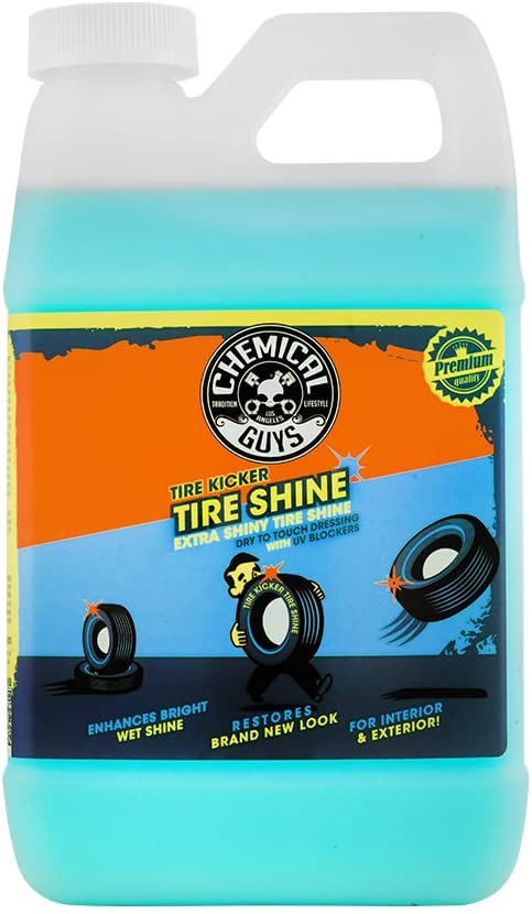 Chemical Guys TVD11364 Tire Kicker Sprayable Extra Glossy Tire Shine (Works on Rubber， Vinyl and Plastic) Safe for Cars， Trucks， Motorcycles， RVs and More， 64 fl oz (Half Gallon)