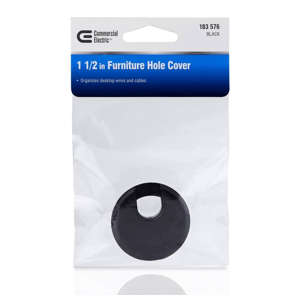 Commercial Electric 1-12 in. Furniture Hole Cover Black COVER (BK) 1.5