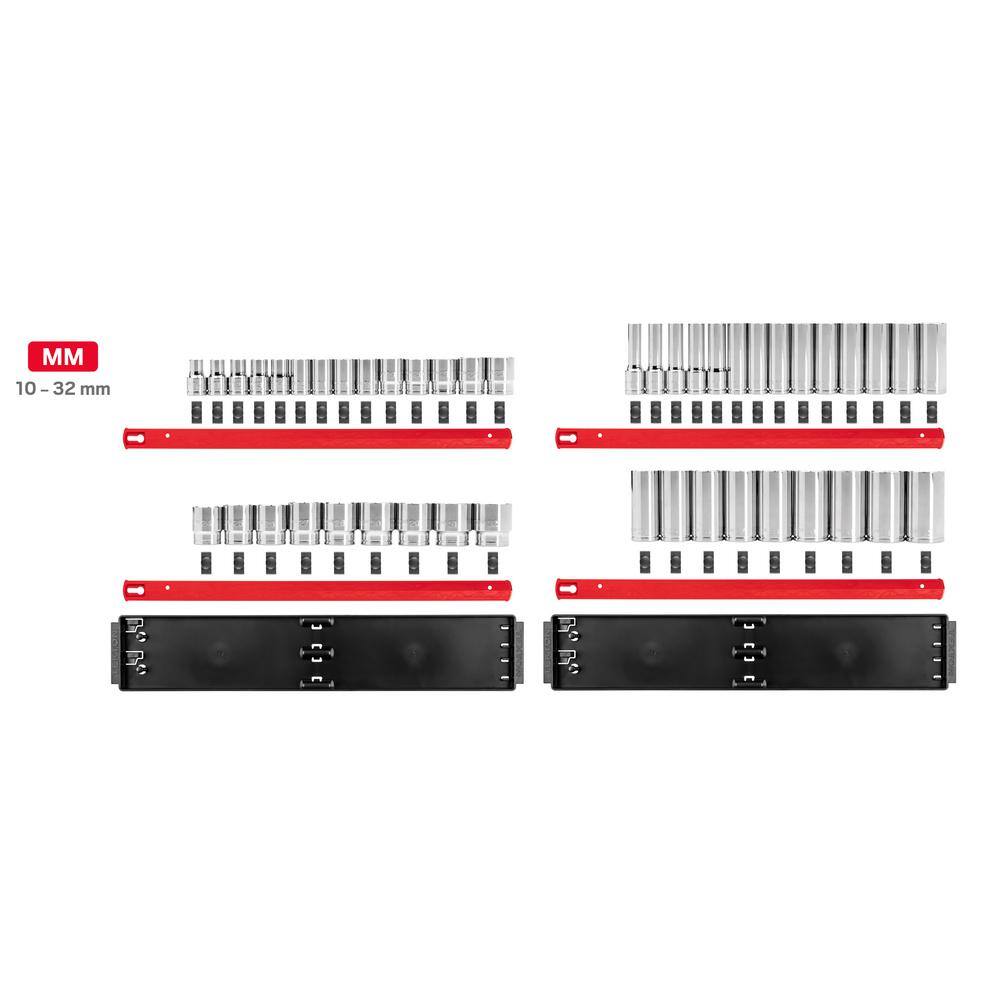 TEKTON 12 in. Drive 6-Point Socket Set with Rails (10 mm-32 mm) (46-Piece) SHD92207