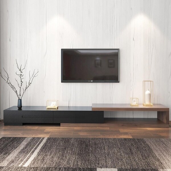 Modern Extendable White/Black TV Stand， Wood Media Console for Up to 70 Inch TV with 2 Drawers，78