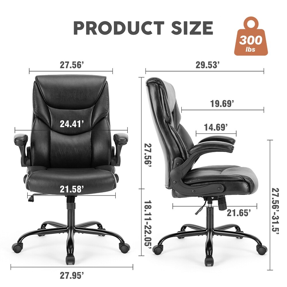 Executive Office PU Leather Desk Chair High Back Flip Up Armrest Adjustable Ergonomic Office Chair