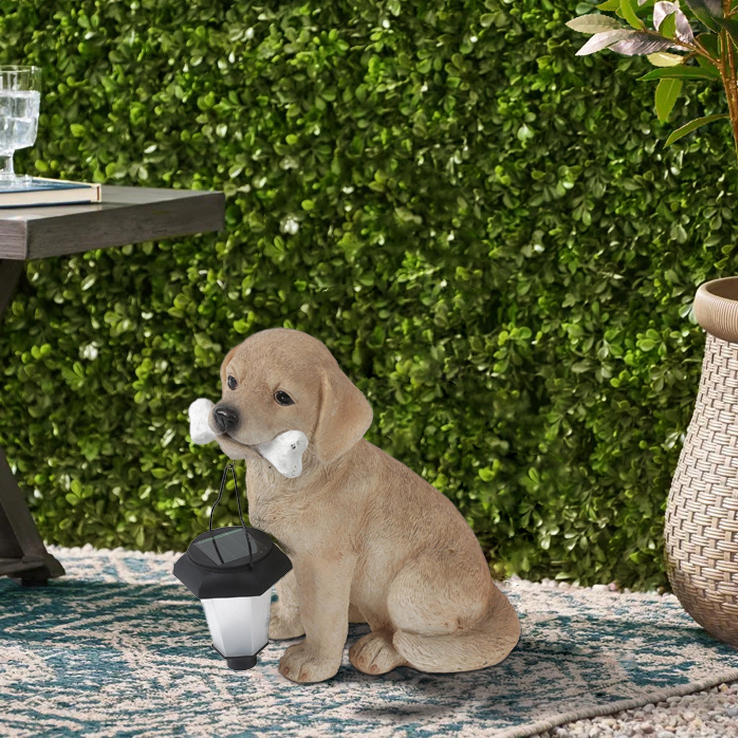 Luxen Home Polyresin Puppy with Solar Light Garden Statue