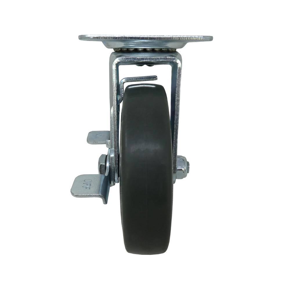 Everbilt 5 in. Gray Rubber Like TPR and Steel Swivel Plate Caster with Locking Brake and 350 lb. Load Rating 4031545EB