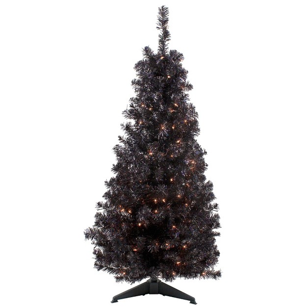 Northlight 4' Pre-lit Slim Black Artificial Tinsel Halloween Tree- Clear Lights