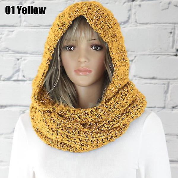 Women Fashion Casual Knitted Hooded Scarf Autumn Winter Warm Retro Hat Scarves