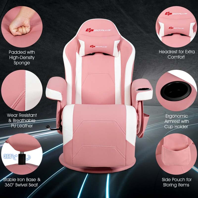 PU Leather Massage Gaming Chair, Ergonomic High Back Racing Style Gaming Recliner with Adjustable Backrest & Footrest, Cup Holder, Side Pouch