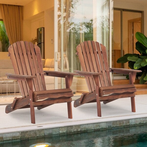 Set of 4 Outdoor Garden Solid Wood Folding Lounge Adirondack Chairs