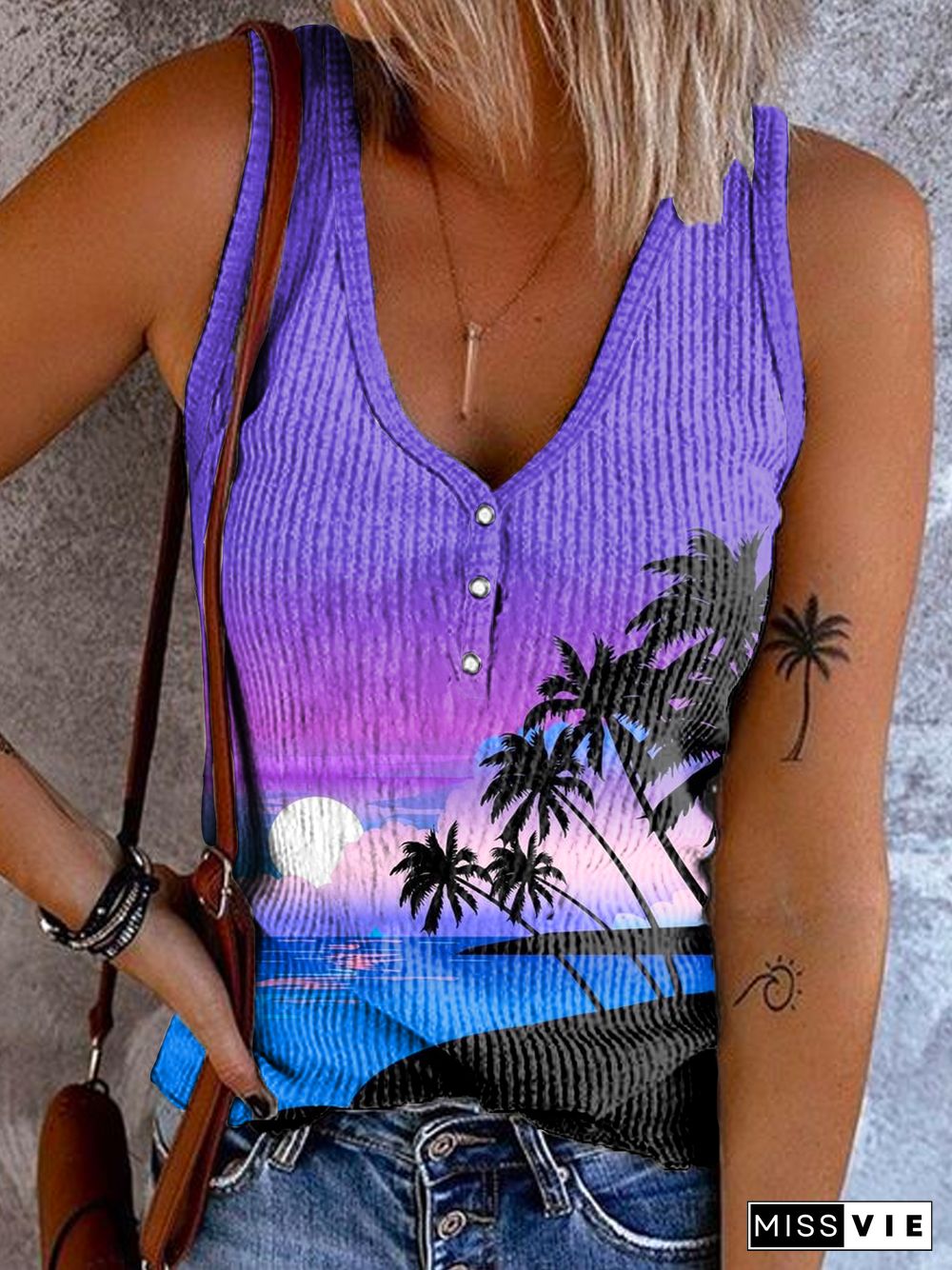 Plus size Vacation Printed Tanks & Camis