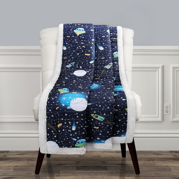 Kids x27 Universe Faux Shearling Throw Blanket Navy Lush D cor