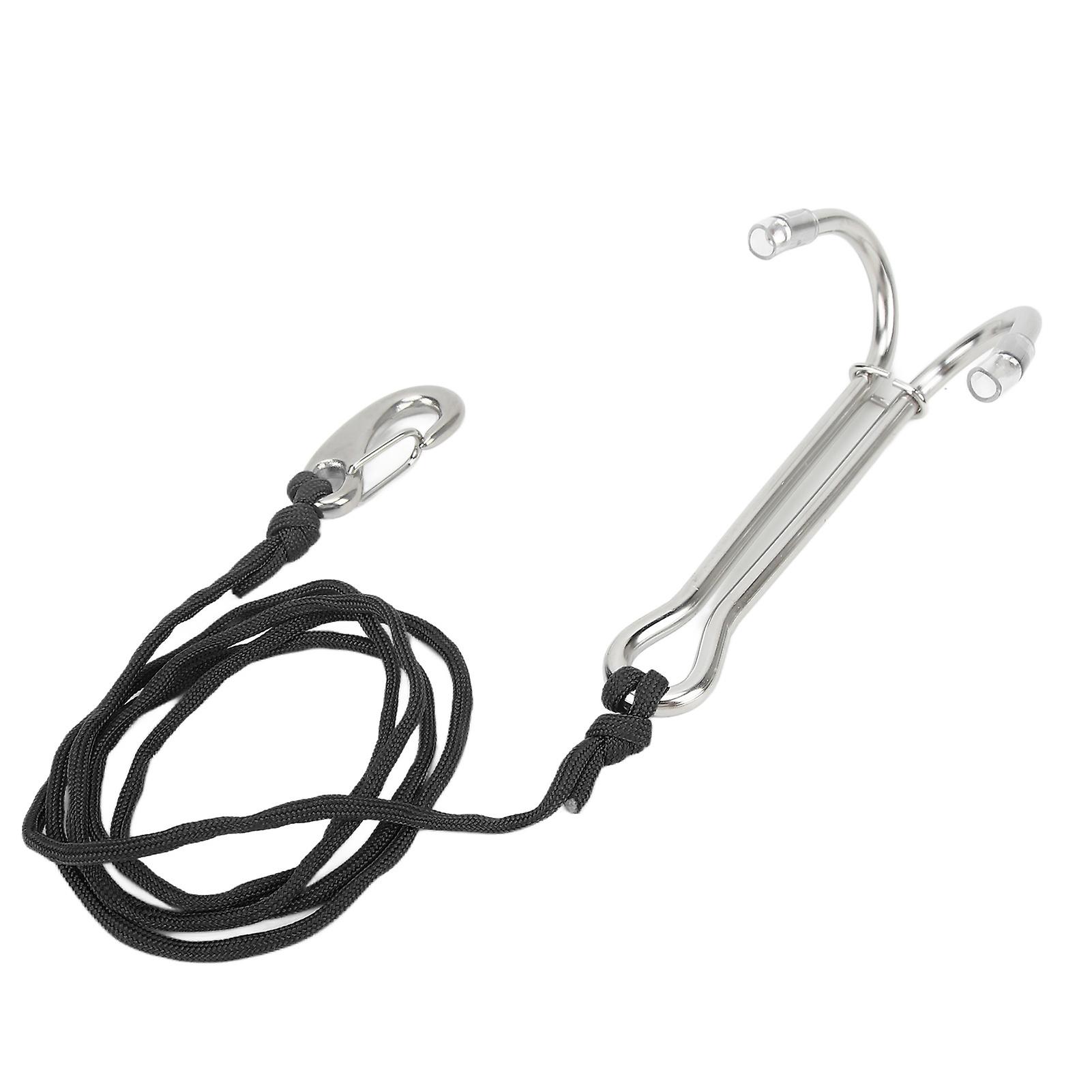 Diving Hooks Stainless Steel Double Reef Hook Diving Supplies With Spiral Coil Lanyard For Underwater Activitie[black]