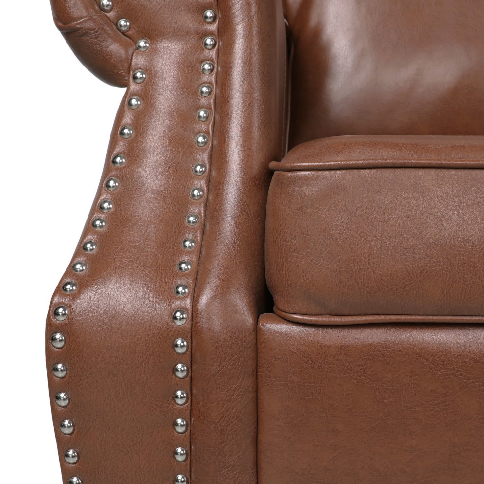 3 Seat Sofa  PU Leather Seat  ampRolled Slanted Arms With Nailhead   Transitional   Sofas   by Decorn  Houzz