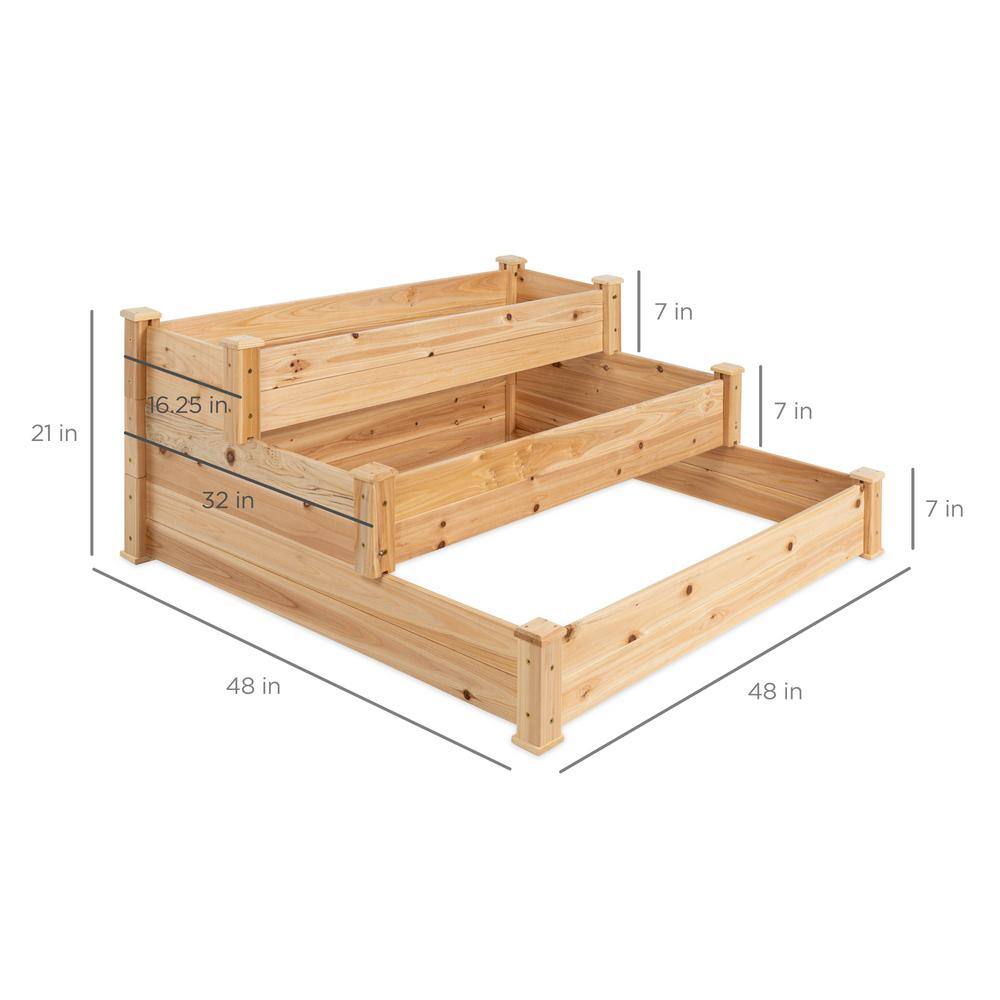 Best Choice Products 4 ft. x 4 ft. 3-Tier Wooden Raised Garden Bed Planter Kit for Plants Vegetables Outdoor Gardening - Natural SKY2375