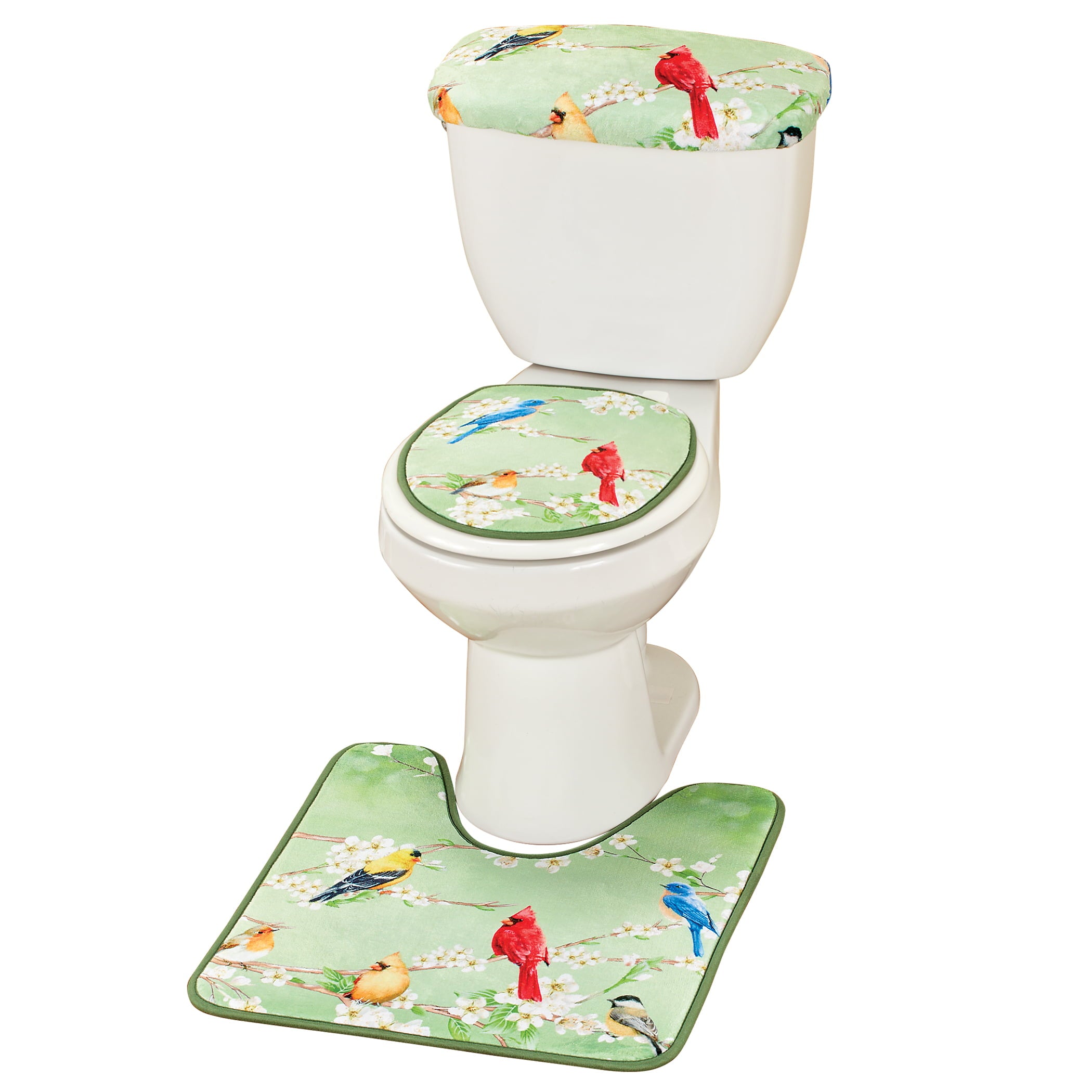 Collections Etc Spring Songbirds and Blossoms Scene Toilet Cover Set