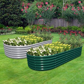 Cesicia 96 in. L x 36 in. W x 18 in. H Oval Gray Outdoor Metal Ground Planter Box Bottomless Planter Raised Beds for Vegetables LJL011111