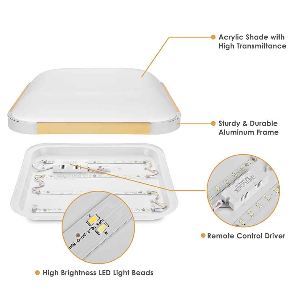 Yescom 24W 18 in. Square Modern Flush Mount Light with Remote