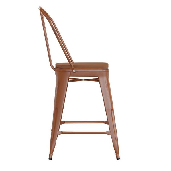 Flash Furniture Counter Height Stool with Teak Poly Resin Wood Seat - 17.75