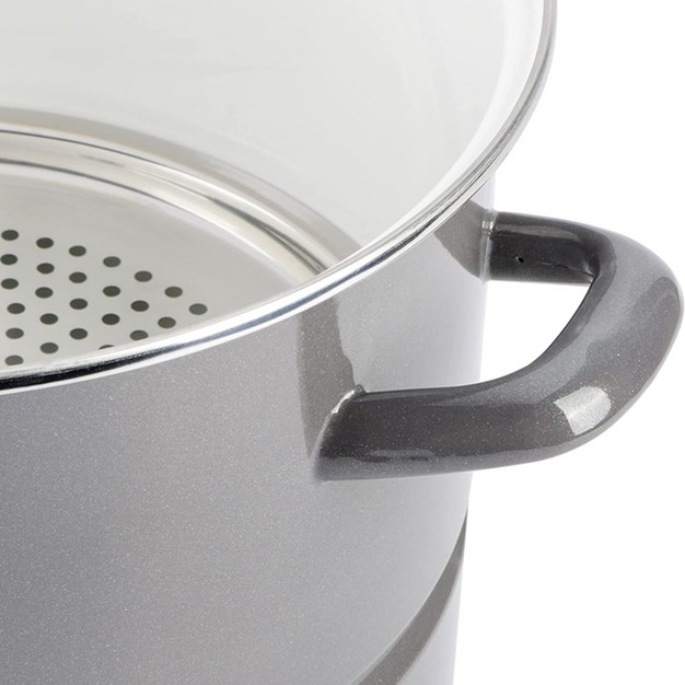 Kenmore 16 Quart Enamel On Steel Stock Pot With Steamer And Lid In Graphite Grey