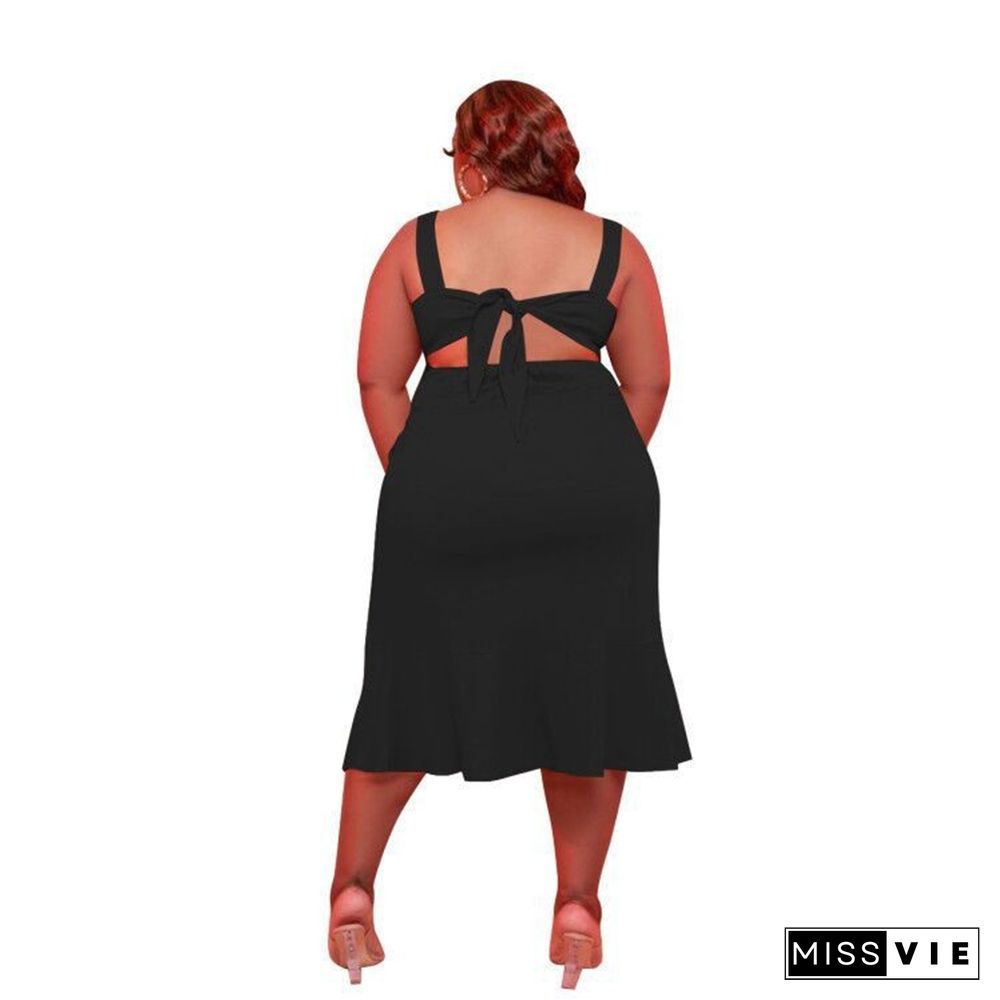 Plus Size Sleeveless Back Bow Single-breasted Dress