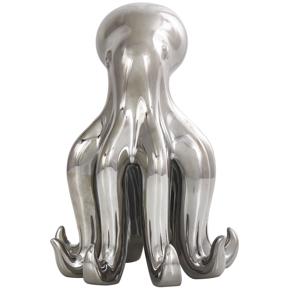 Silver Ceramic Tall Standing Octopus Sculpture