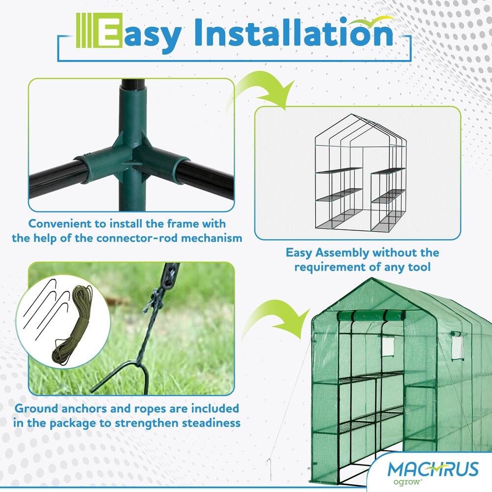 Machrus Ogrow Deluxe Walk In Greenhouse with Green Cover