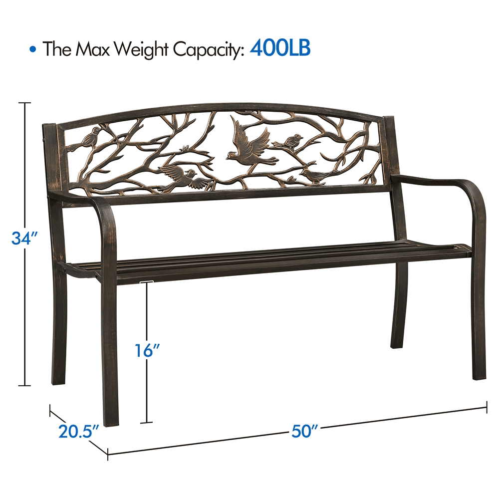 Yaheetech Patio Garden Bench with Vintage Bird Pattern, Bronze