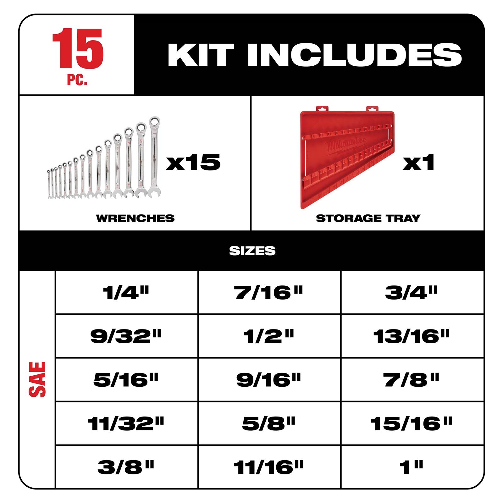 Milwaukee Tool 48-22-9416 Milwaukee 15-Piece Ratcheting Combination Wrench Sets