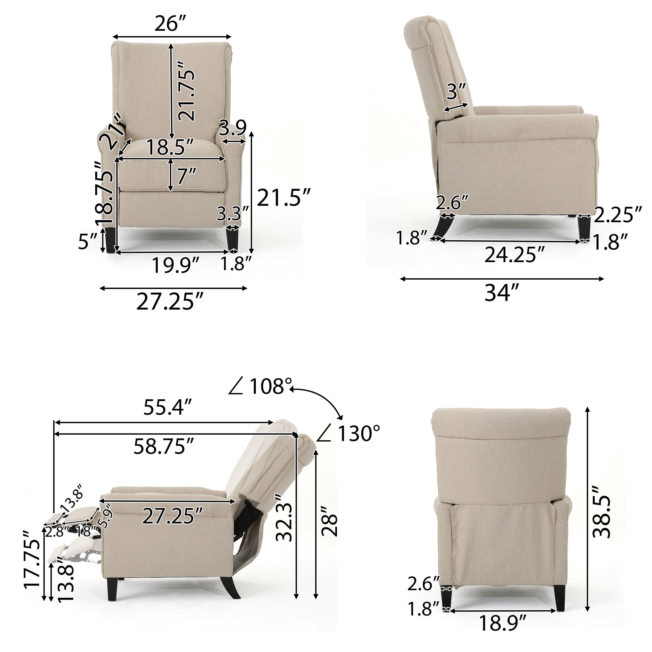 Charlene Traditional Fabric Recliner Chair