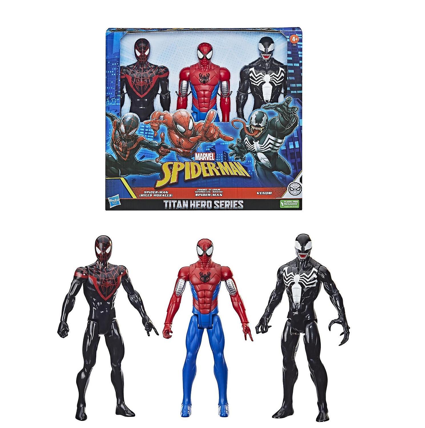 3 Pack Spider-Man Spider-Man， Venom and; Miles Morales Titan Hero Series Figures