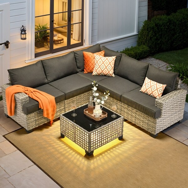 XIZZI 6 Pieces Outdoor Patio Furniture Wicker Sofa Set with Coffee Table