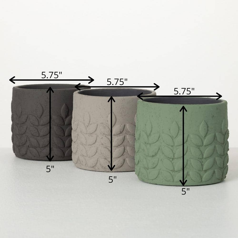 SULLIVANS 5.75 in. Modern Leaf Neutral Toned Concrete Pots - Set of 3， Multicolor CMT1244