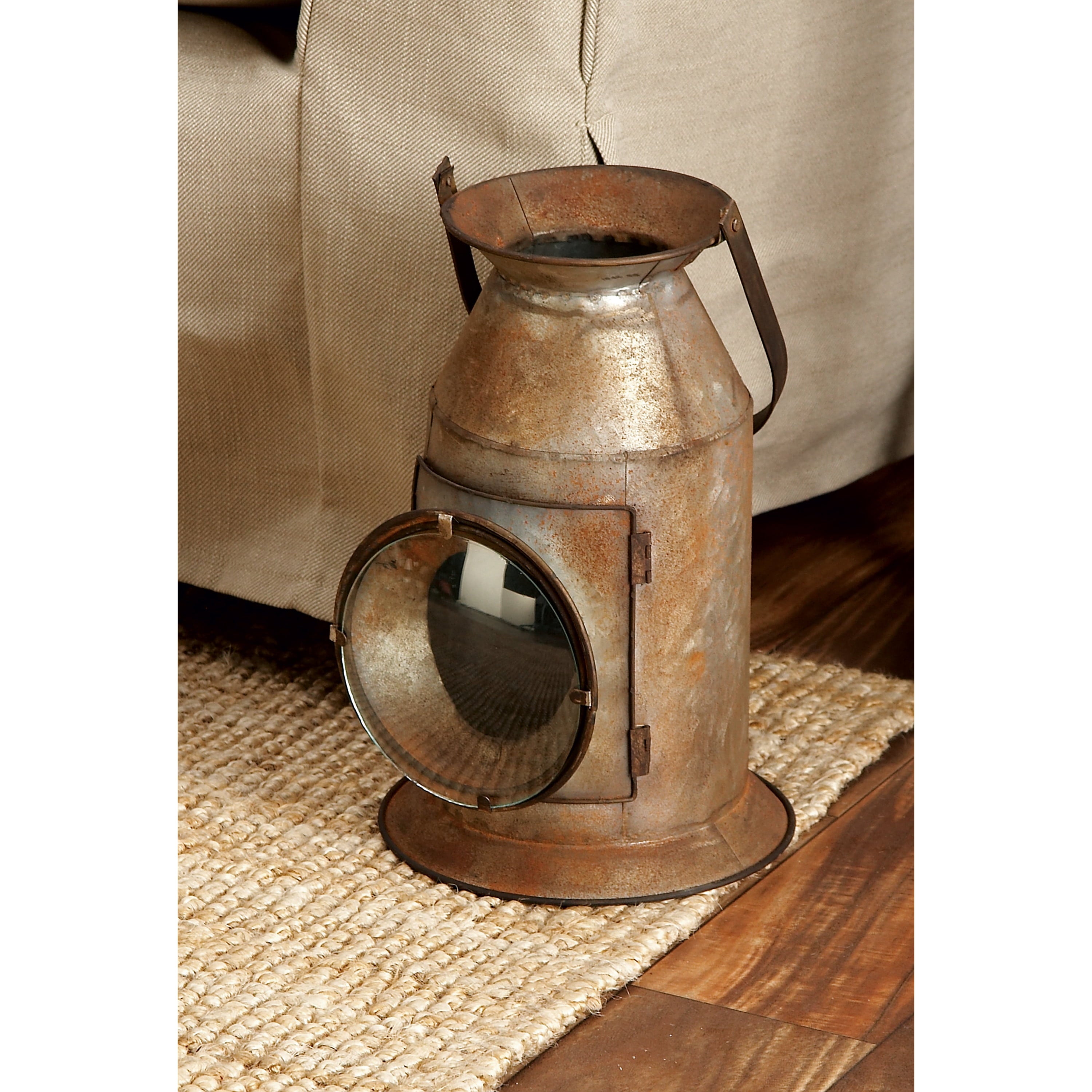 DecMode Gray Metal Candle Lantern with Handle