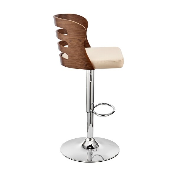 Khalia Adjustable Swivel Faux Leather and Wood Bar Stool with Metal Base