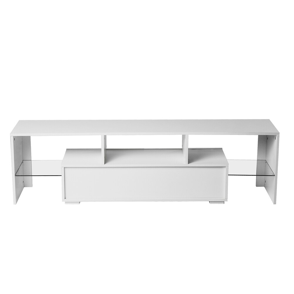 White morden TV Stand with LED Lights high glossy front TV Cabinet