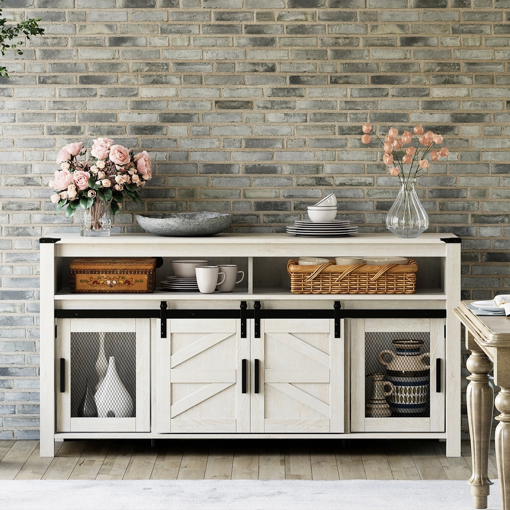 Farmhouse Buffet Cabinet Sideboard with Barn Doors for Dining Room