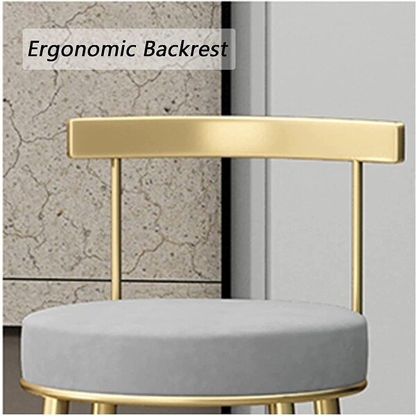 (2PCS) Bar Stool， Breakfast Kitchen Counter Gold Backrest Bar Stools Metal Round Upholstered Bar Chairs - as picture