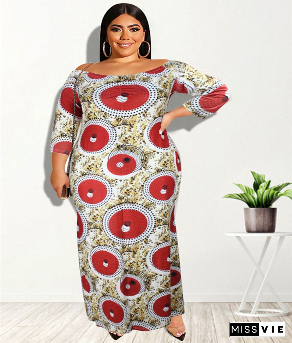 Off Shoulder Slash Neck Printed Plus Size Dresses