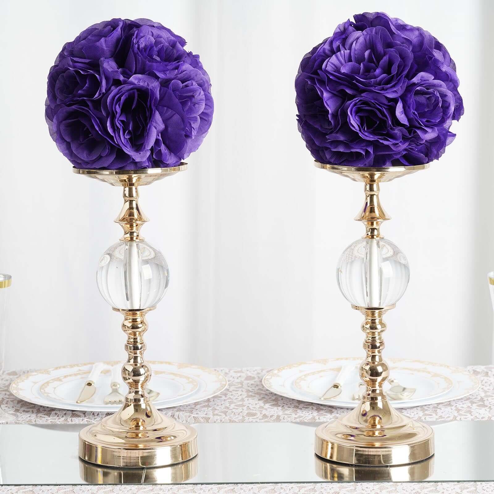 2 Pack Purple Artificial Silk Rose Kissing Ball, Faux Flower Ball 7