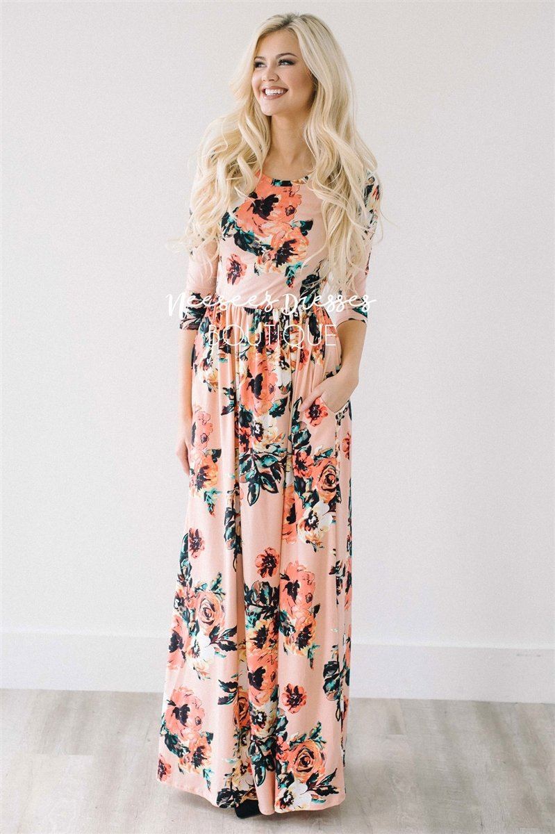 Peach Watercolor Floral Maxi Dress