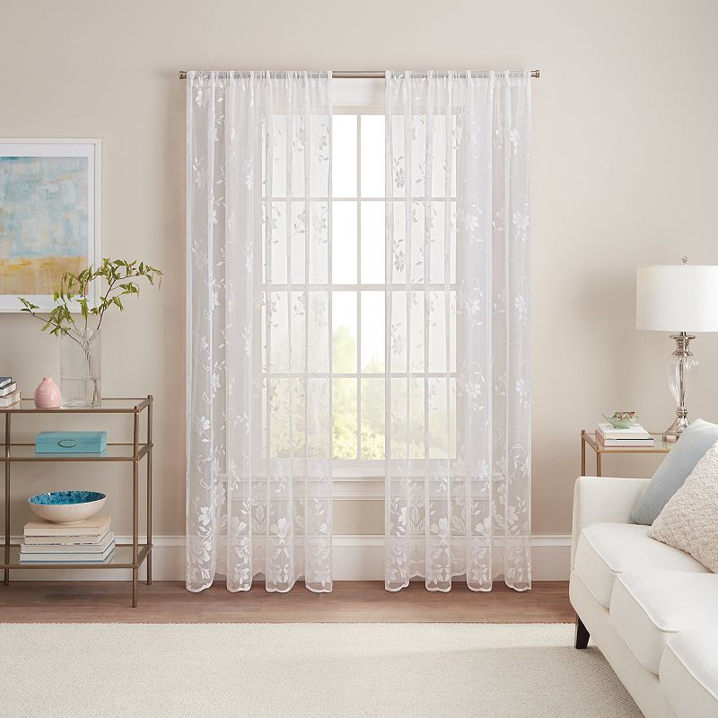 Waverly Sherry Floral Lace Sheer Rod Pocket Window Curtain Panel