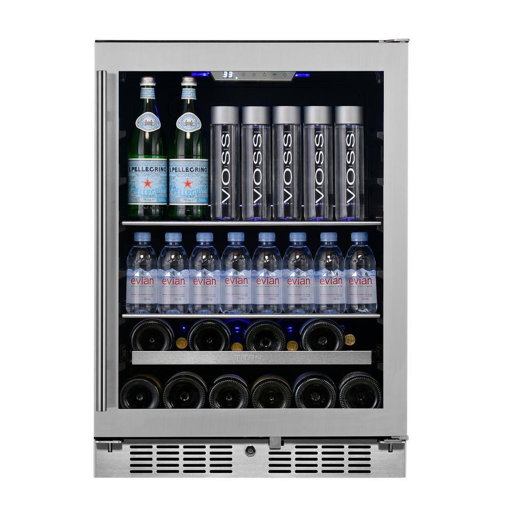 TITAN Transcend 24 in. 84-Can and 13-Bottle Seamless Stainless Steel Single Door Single Zone Built-In Beverage and Wine Cooler TT-BW248413SZ