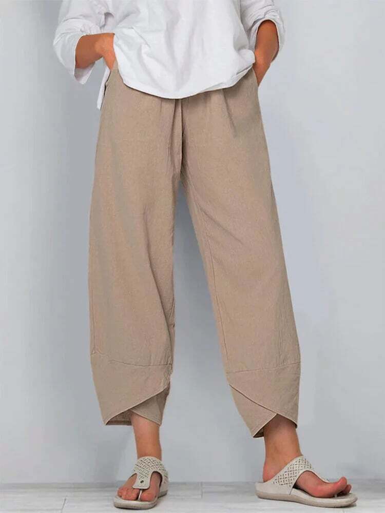 Womens Solid Color Simple Loose Casual Ankle pants