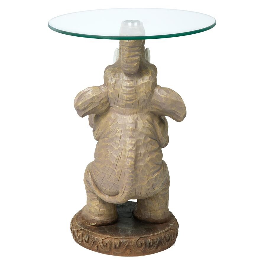 Design Toscano Good Fortune Elephant Sculpture Glass Topped Table   16 x 16 x 21.5