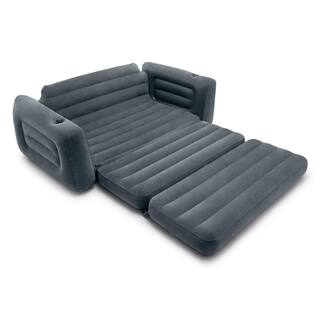 Intex Queen Size Inflatable Pull-Out Sofa Bed Couch and Chair Sleeper Dark Gray 66552EP + 2 x 66551EP