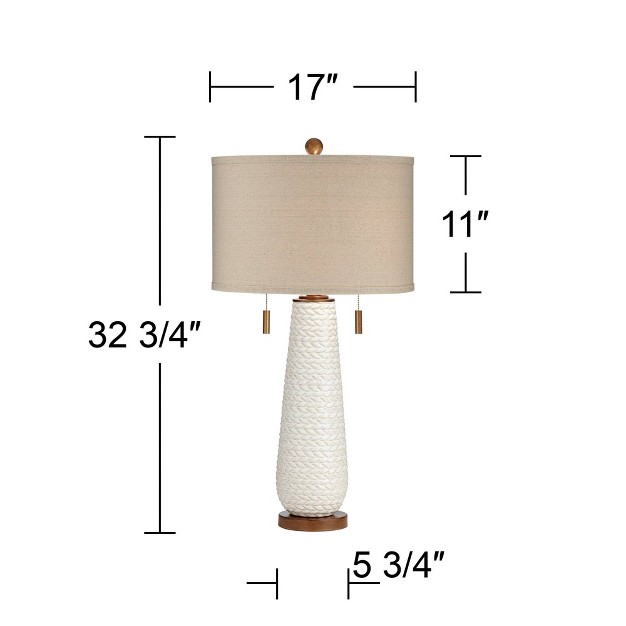 Tall Set Of 2 White Textured Ceramic Taupe Drum Shade For Bedroom Living Room Home