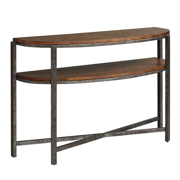 Breckinridge Mahogany Spice with Pewter Metal Demilune Sofa Table