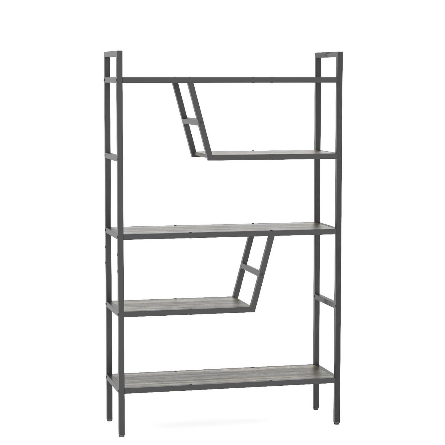 5-Tier Storage Rack， Metal Storage Shelf Adjustable DIY Bookcase for Living Room Bathroom Kitchen Pantry Closet， Oak Black