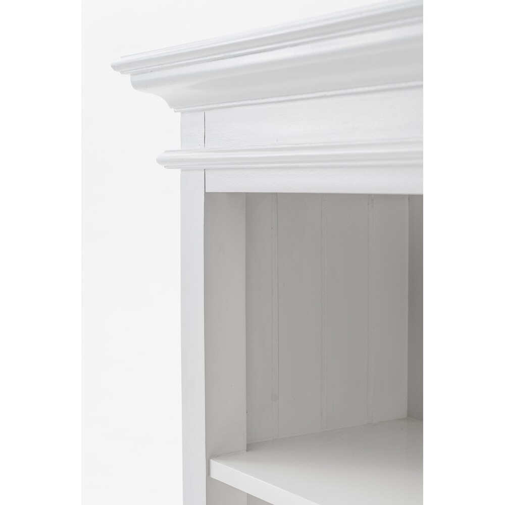 NovaSolo Halifax Coastal White Buffet Hutch Cabinet with 8 Shelves  Solid Mahogany Frame  57.09 x 19.69 x 86.61