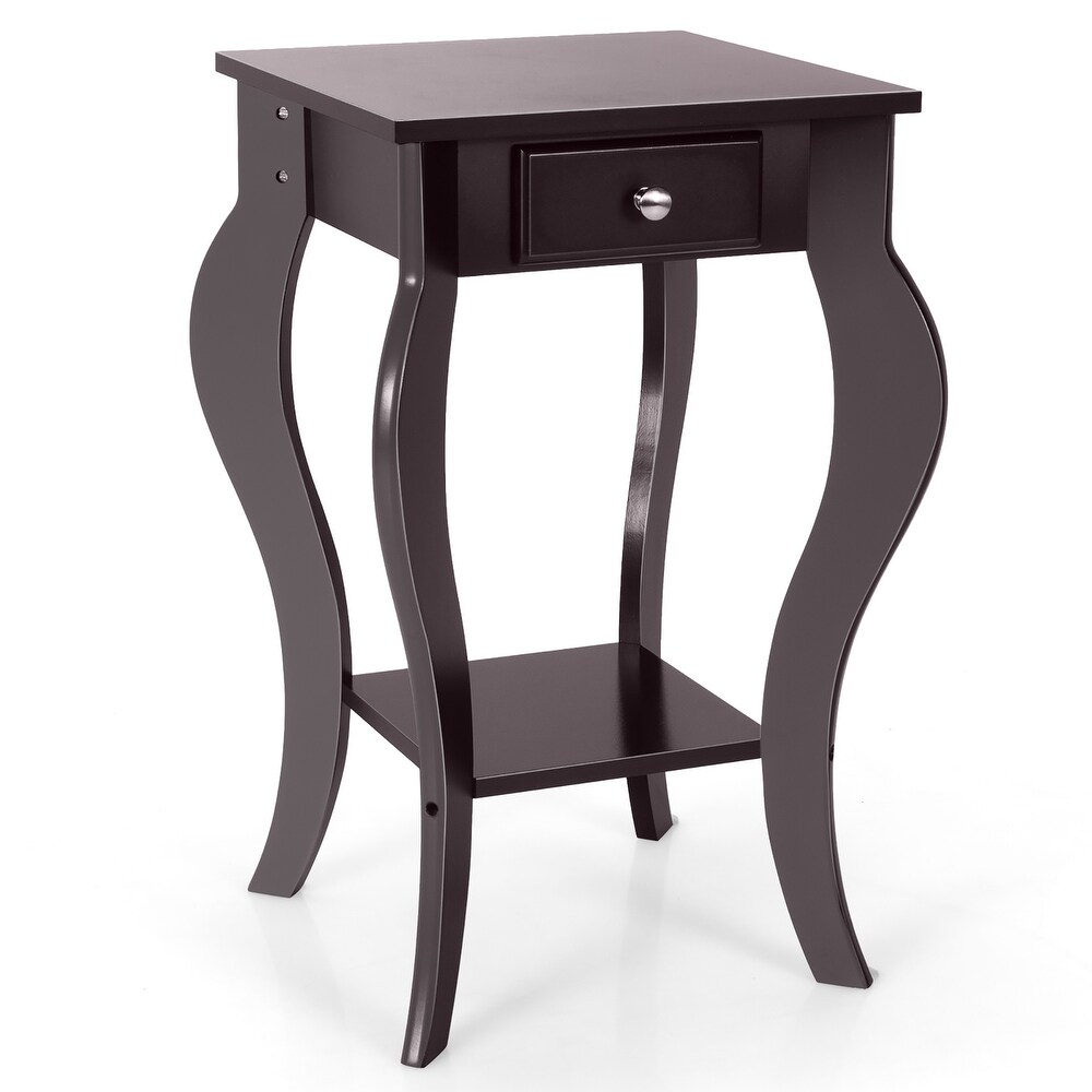 Costway End Side Table with Drawer Bottom Shelf Accent Nightstand   15''x 15'' x 23.5''