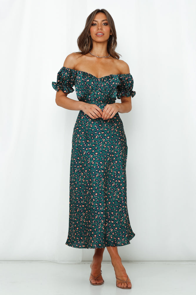 Spiced Ginger Medley Maxi Dress Green Leopard